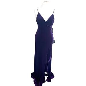 Lulus Babydoll Whimsigoth Velvet Maxi Dress Size S‎ Purple Dark Romantic Ruffle